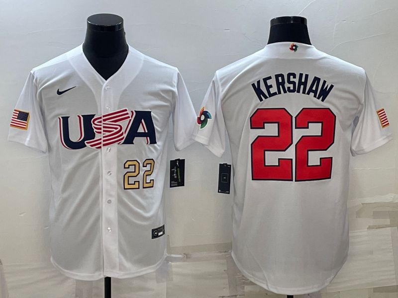 Men 2023 World Cub USA #22 Kershaw White Nike MLB Jersey3->more jerseys->MLB Jersey